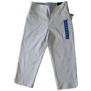 S.C. & CO Capri Pants WOMENS 10 Blue Stripe 360 Tummy Control Pull On Petal Slid